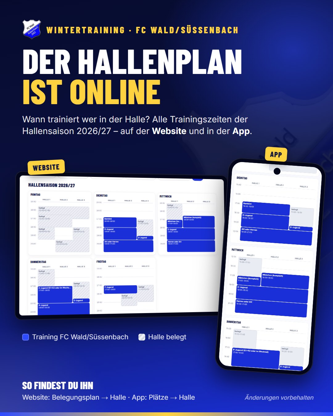 Der Hallenplan fürs Wintertraining ist online